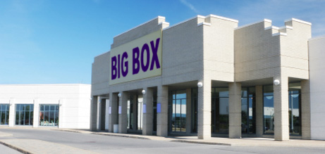 Storefront with sign reading "Big Box"