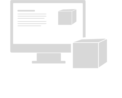 Drawn image of box sitting beside computer screen with box and description
