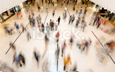 Busy mall filled with blurry people